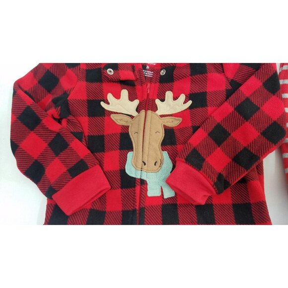 Carters Just One You Footed Pajamas 2T Lot of 3 Moose Red Plaid Sleeper - Picture 6 of 16